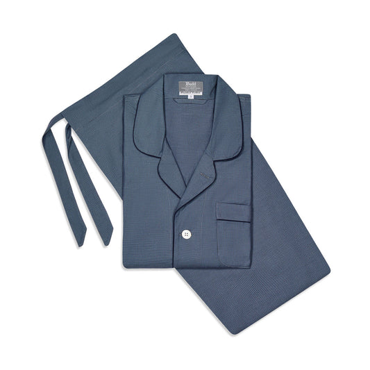 Swiss Brushed Cotton Puppytooth Pyjamas in Blue and Navy