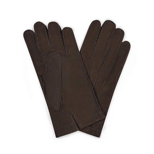 Nubuck Leather Cashmere Lined Gloves in Chestnut Brown