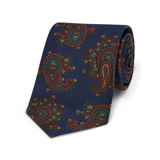 Paisley Medallion Fine Wool Tie in Navy