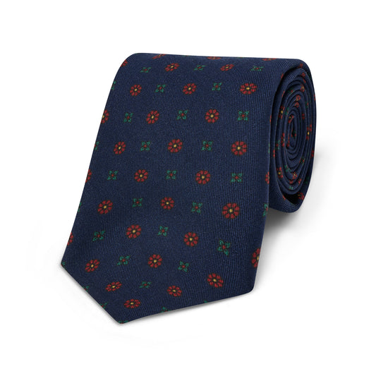 Florentine Motif Fine Wool Tie in Navy