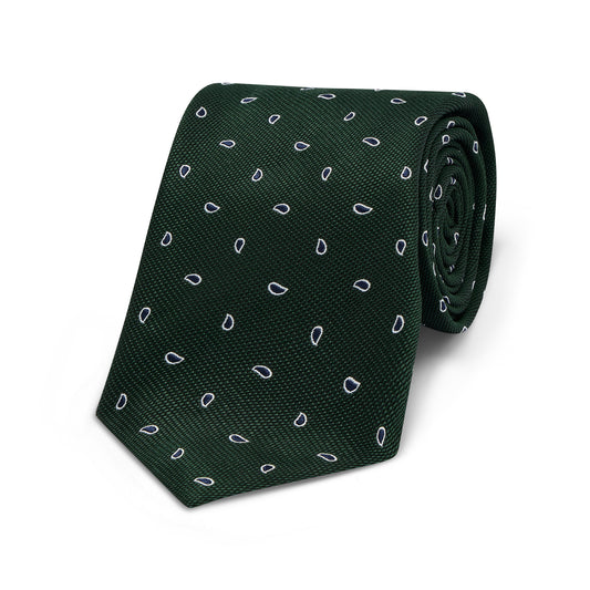 Teardrop Motif Woven Silk Tie in Green