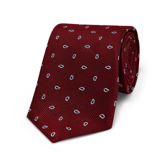 Teardrop Motif Woven Silk Tie in Wine