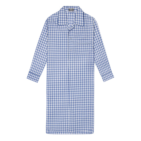 Large Gingham Check Poplin Nightshirt in Cornflower