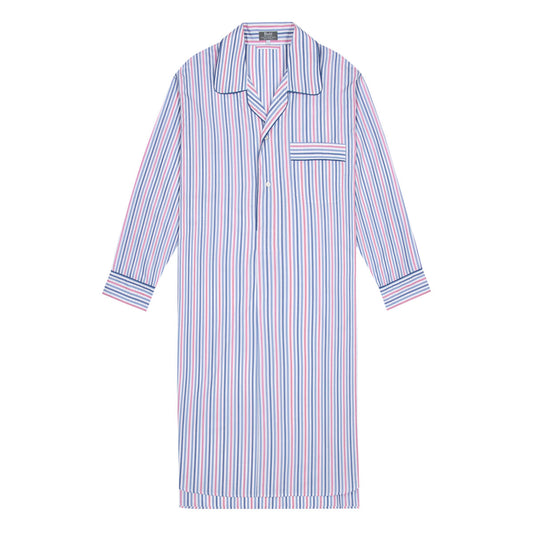 Multi Stripe Poplin Nightshirt in Blue and Pink