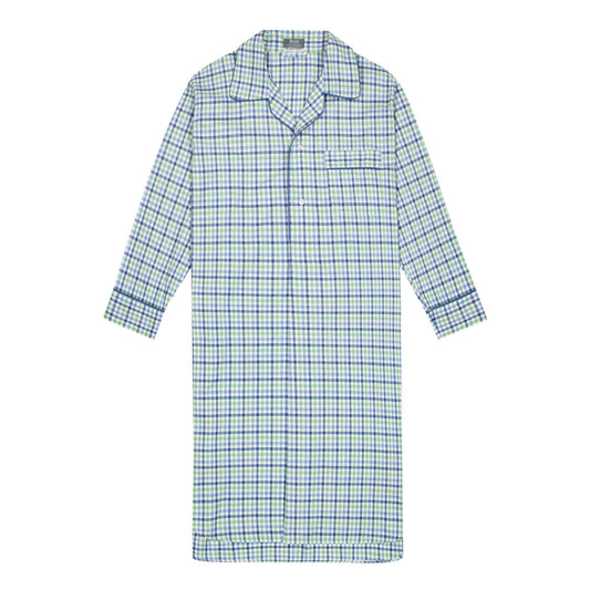 Multi Check Brushed Cotton Nightshirt in Blue and Green