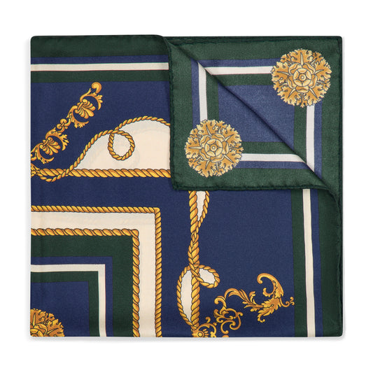 Ornamental Baroque Silk Pocket Square in Navy