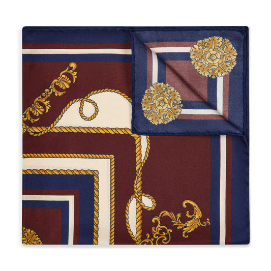 Ornamental Baroque Silk Pocket Square in Wine