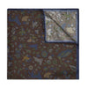 Woodland Animals Silk Pocket Square in Olive Green