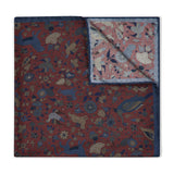 Woodland Animals Silk Pocket Square in Wine