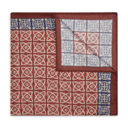 Byzantine Mosaic Silk Pocket Square in Wine