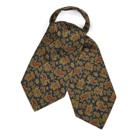 Paisley Reverie Silk Twill Cravat in Navy