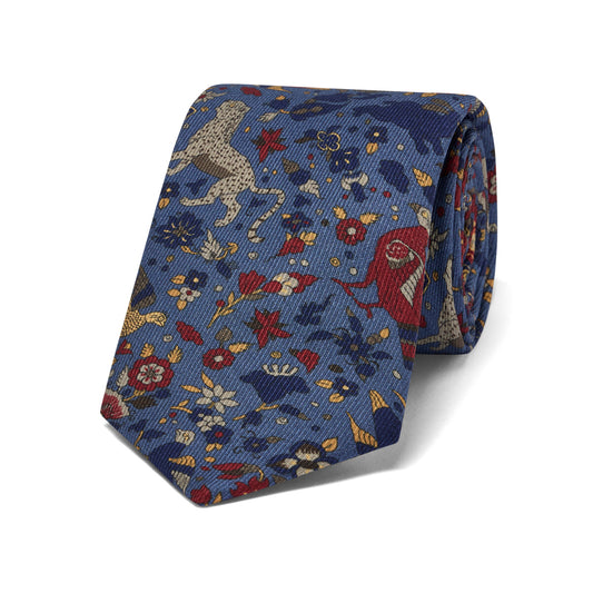 Woodland Animals Silk Twill Tie in Blue