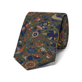 Woodland Animals Silk Twill Tie in Olive Green