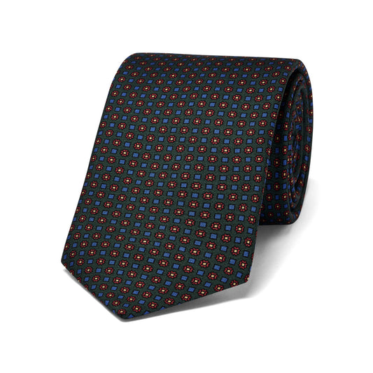 Miniature Diamond Motif Silk Tie in Green