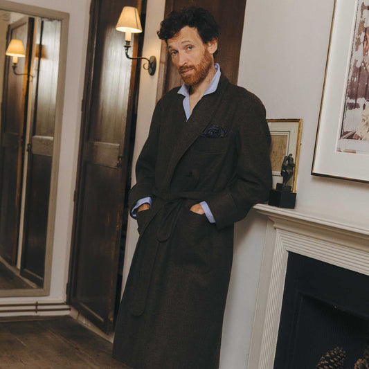 Heritage Tweed Silk Lined Dressing Gown in Chestnut Brown