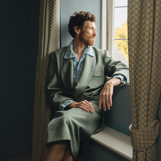 Heritage Tweed Silk Lined Dressing Gown in Cheviot Green