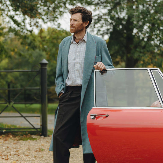 Heritage Tweed Silk Lined Dressing Gown in Lovat Blue