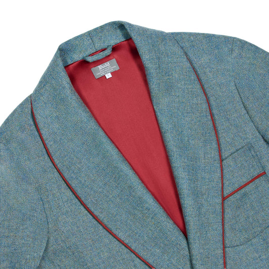 Heritage Tweed Silk Lined Dressing Gown in Lovat Blue