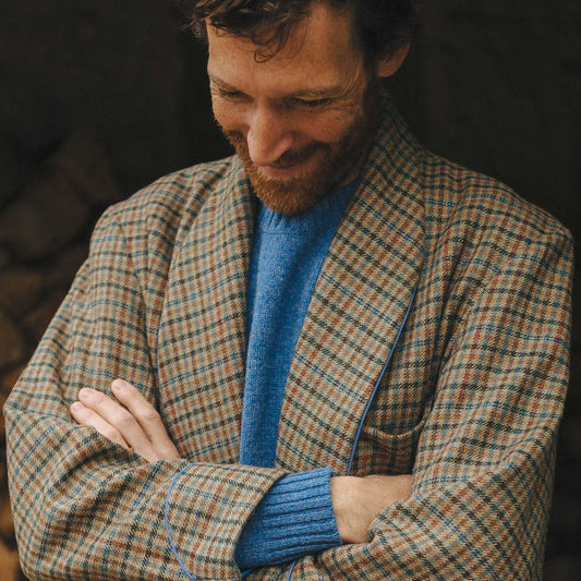Heritage Tweed Silk Lined Dressing Gown in Rustic Check
