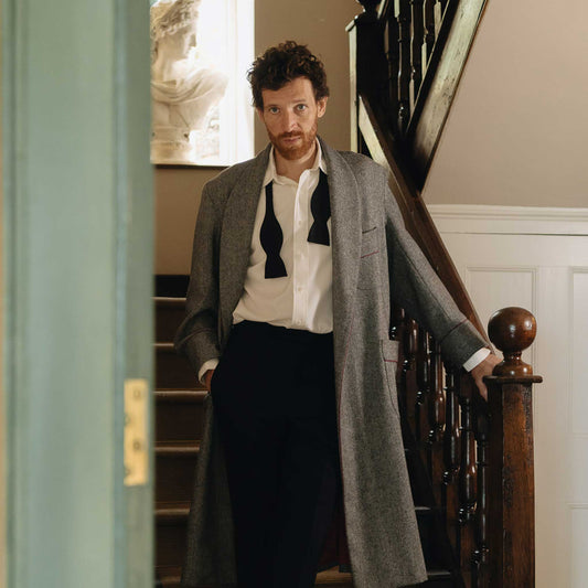 Heritage Tweed Silk Lined Dressing Gown in Smoke Grey