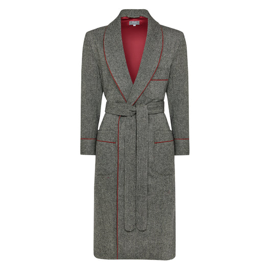 Heritage Tweed Silk Lined Dressing Gown in Smoke Grey