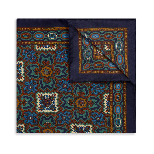 Paisley Mosaic Silk Pocket Square in Navy
