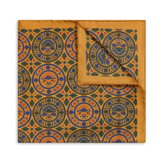 Floral Medallion Silk Pocket Square in Gold
