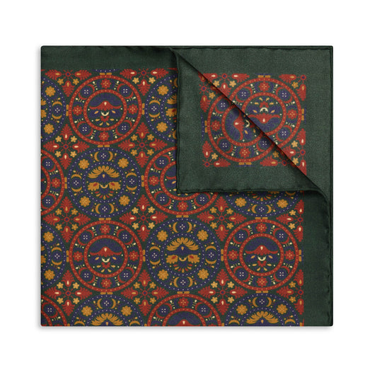Floral Medallion Silk Pocket Square in Green
