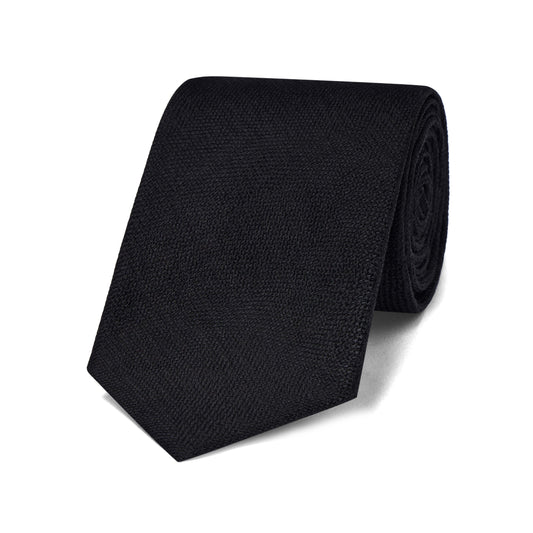 Plain Silk Hopsack Tie in Black