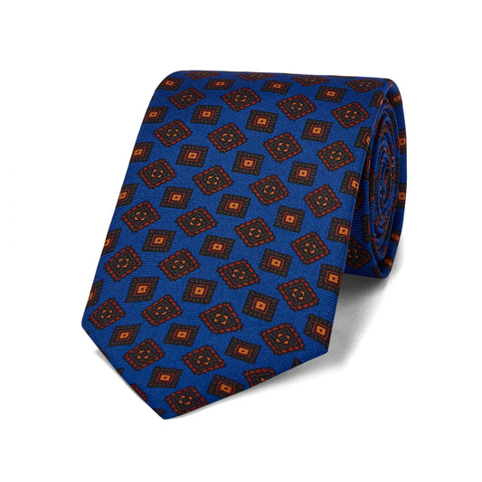 Jewel Motif Ancient Madder Silk Tie in Blue