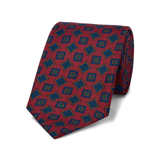 Jewel Motif Ancient Madder Silk Tie in Red