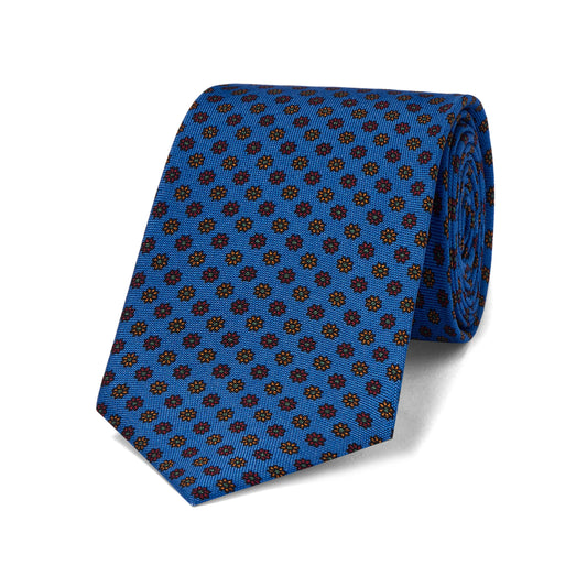 Daisy Motif Panama Silk Tie in Blue