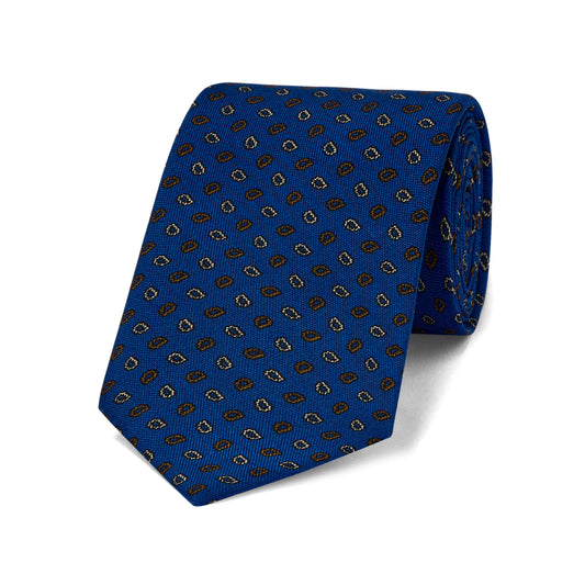 Cascading Leaf Panama Silk Tie in Blue