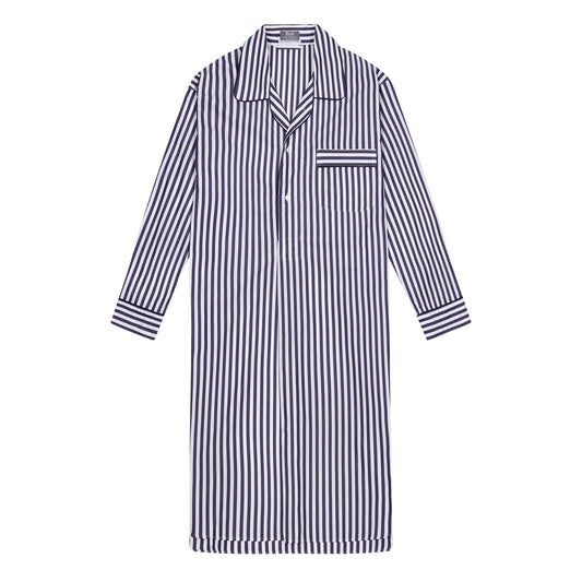Sea Island Quality Wide Candy Stripe Nightshirt in Navy