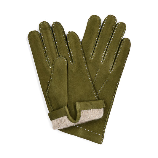 Tyrol Nubuck Leather Cashmere Lined Gloves in Olive Green