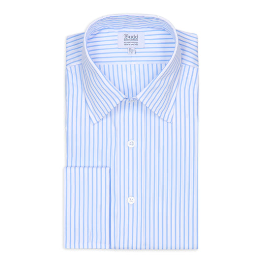 Sea Island Quality Pencil Stripe Classic Fit Double Cuff Shirt in Sky Blue