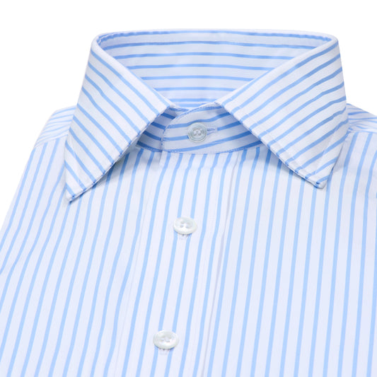 Sea Island Quality Pencil Stripe Classic Fit Double Cuff Shirt in Sky Blue
