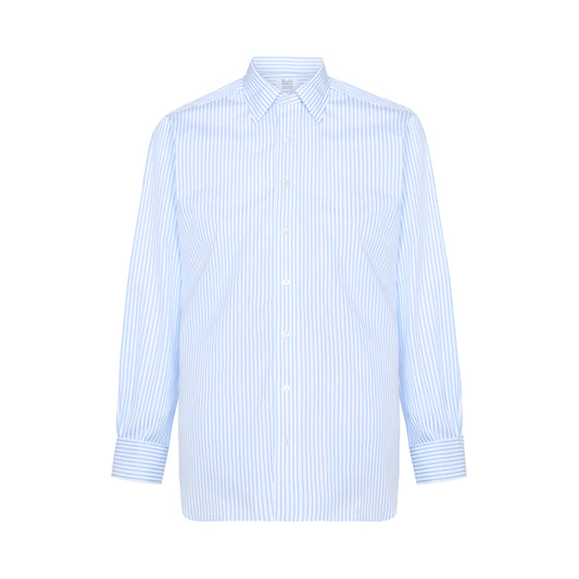 Sea Island Quality Pencil Stripe Classic Fit Double Cuff Shirt in Sky Blue