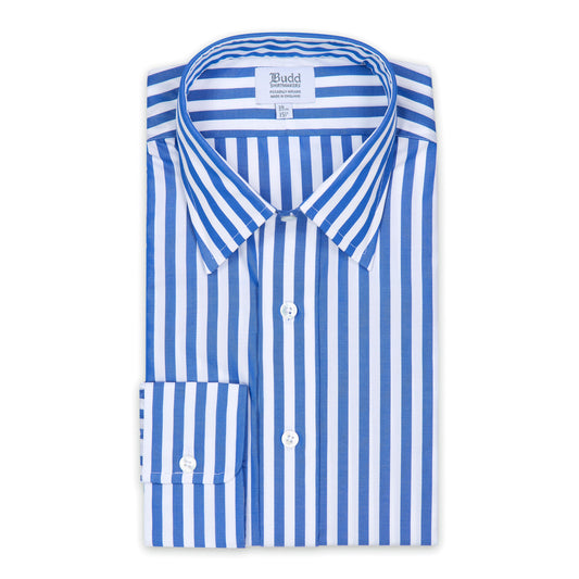 Sea Island Quality Candy Stripe Classic Fit Button Cuff Shirt in Royal Blue