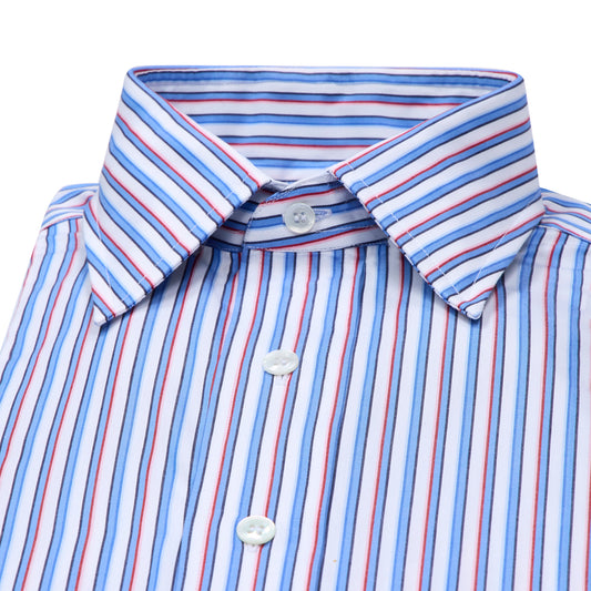Fancy Stripe Poplin Classic Fit Double Cuff Shirt in Blue and Red