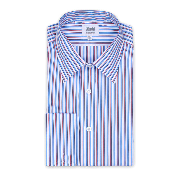 Fancy Stripe Poplin Classic Fit Double Cuff Shirt in Blue and Red