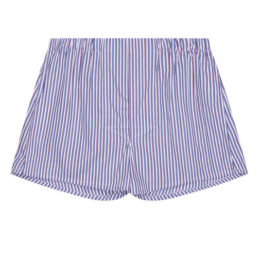 Fancy Stripe Poplin Chairman Boxer Shorts in Blue and Red