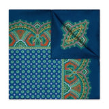 Ornate Border and Motif Madder Silk Neckerchief in Navy and Amber