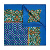 Ornate Border and Motif Madder Silk Neckerchief in Royal and Sky