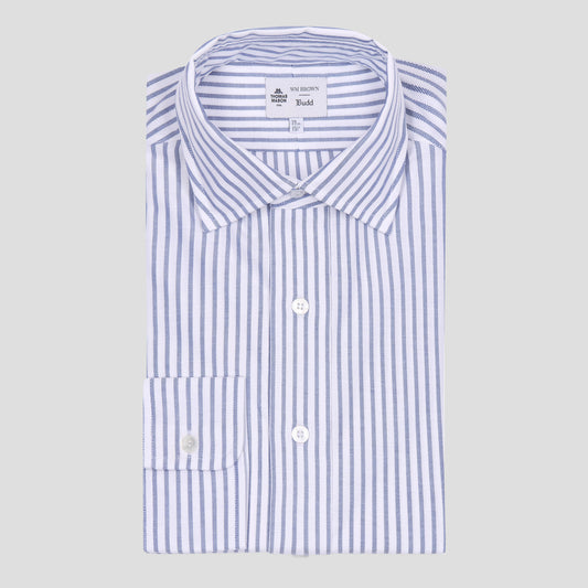 WM Brown Oxford Stripe Tailored Fit Shirt in Gio Blue