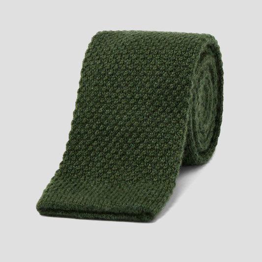 Pure Cashmere Knitted Tie in Loden Green