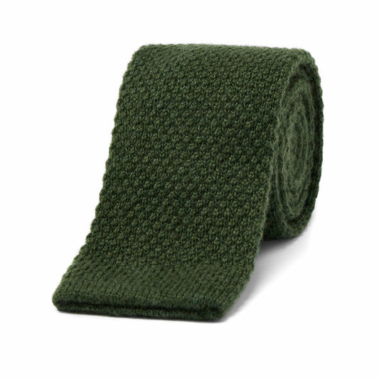 Pure Cashmere Knitted Tie in Loden Green