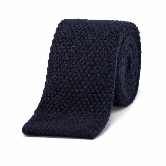 Pure Cashmere Knitted Tie in Navy Blue