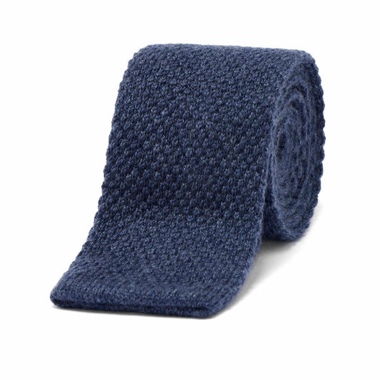 Pure Cashmere Knitted Tie in Prussian Blue