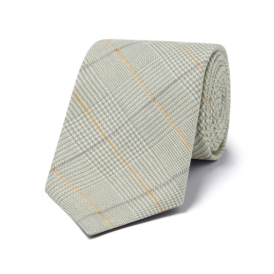 Prince of Wales Check Georgette Silk Tie in Sage Green